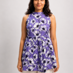 Purple Petals – Violet Floral Halter Neck Cotton Short Kurti